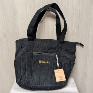 New Mybagzing‎ Crochet Tote Bag Medium Black Corduroy Crafts Yarn Knitting Bag